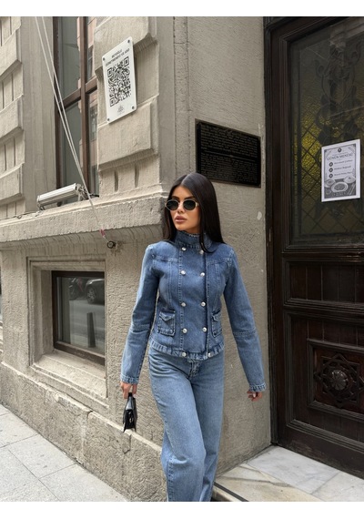 Out Of Standart Kadın Regular Fit Denim Düğme Detaylı Ceket İce Blue