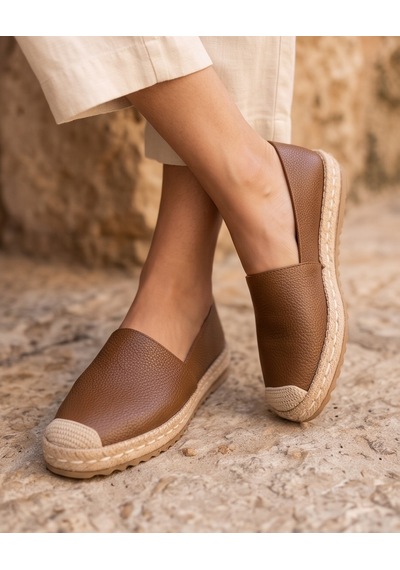 Futsishoes Lucıa Taba Hakiki Floter Deri Dikiş Detaylı Kadın Espadril