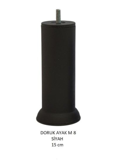 Doruk Ayak, Cıvatalı Baza Koltuk Dolap Ayağı, Metal, Siyah, M8, 15 Cm Siyah
