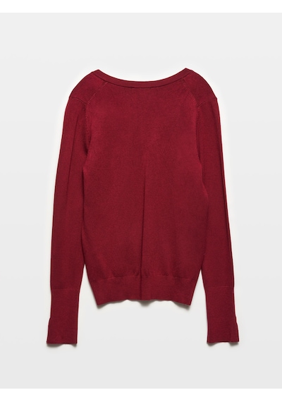 Dilvin 10427 V Yaka Kolu Yırtmaçlı Kazak-bordo Bordo