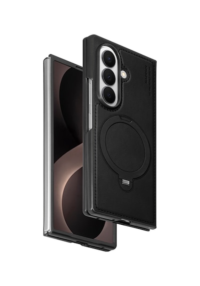 Samsung Galaxy Uyumlu Z Fold 8 Ultra Kılıf Ring M-safe Şarj Özellikli High Pu Deri Hdd Hbc-386 Skafta Case Siyah