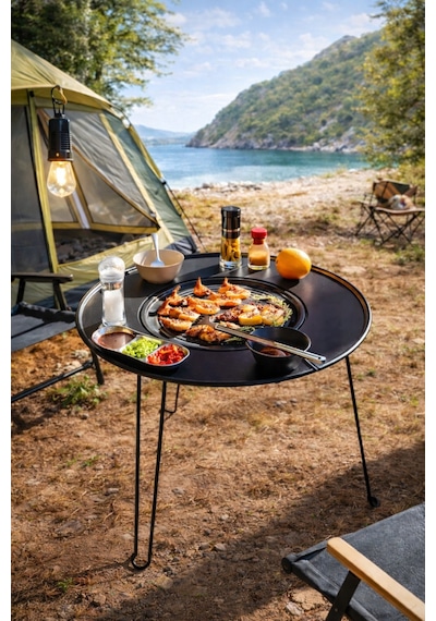 Morponi Katlanabilir Kamp Masası Izgaralı Mangal Özellikli Taşınabilir Outdoor Piknik Masa Renkli