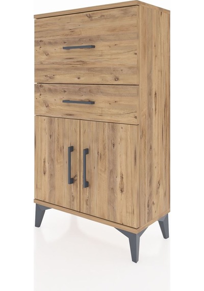 Arges Komodin Tek Raflı 2 Çekmeceli 2 Kapaklı 60x30x106 Çam-çam Çam