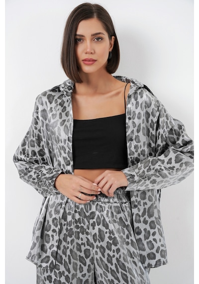 Bigdart 6699 Leopar Desenli Alt Üst Takım - Gri