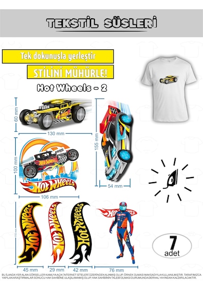 Ütü İle Yapışan Kıyafet Etiketi Hot Wheels Serisi-2 7li Set Karışık