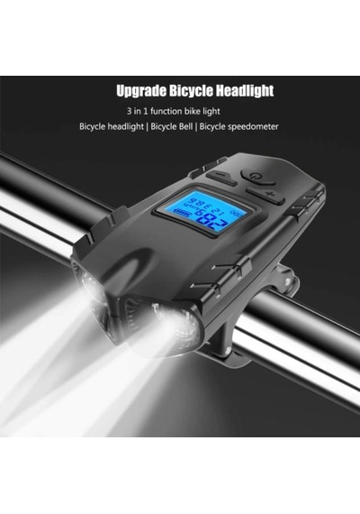 Bk001-T6 Led 3000 Mah 3 In 1 Hız Gösterge Korna Bisiklet Farı Su Siyah