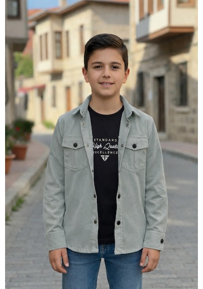 Pina Kids Erkek Çocuk Çıtçıtlı Gömlek Tişört Üst Takım Mint Yeşili