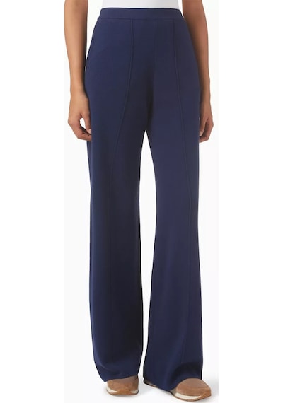 12storeez Relaxed Fit Merino Yünü Karışımlı Pantolon, Geniş Paça Ve Lastikli Bel Lacivert