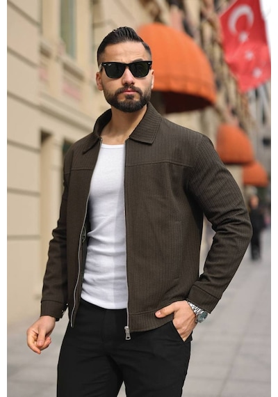 Premium Dokulu Kumaş Mevsimlik Ceket Haki