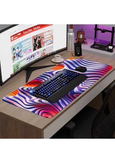 Realistik Çizgi Gaming Mouse Pad Kauçuk Kaymaz Taban Mousepad V2, 90x40 Xxl