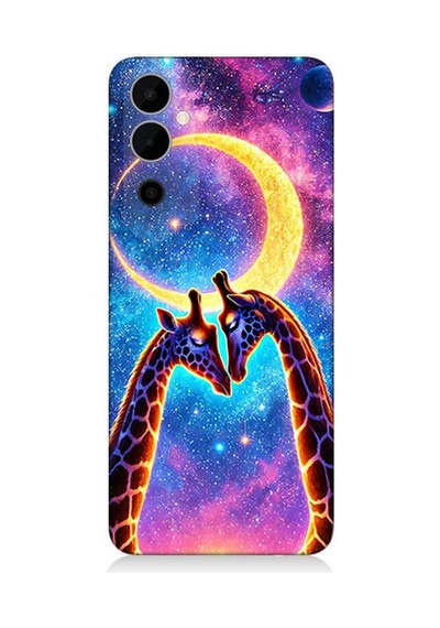 Tecno Pova Neo 2 Uyumlu Ay Altında Gergedan Giraffe Desenli Silikon Kılıf Çok Renkli