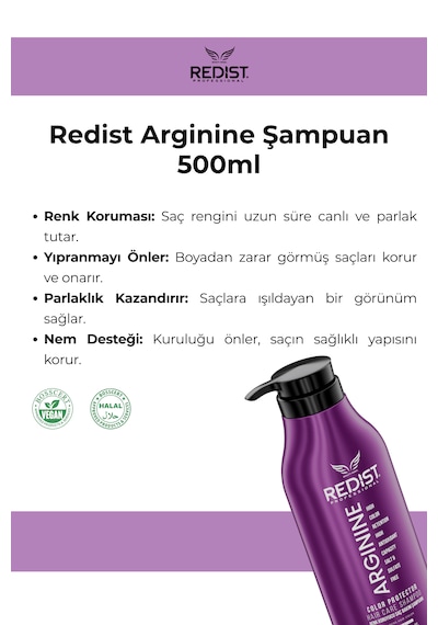 Redist Arginine Sülfatsız Renk Koruyucu Saç Bakım Şampuanı 500 Ml Boyalı / Röfleli