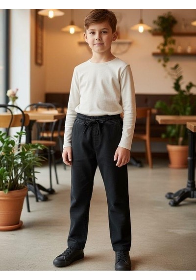 Zekids Erkek Çocuk Esnek Kumaş Beli Lastikli Pantolon-16399 Füme