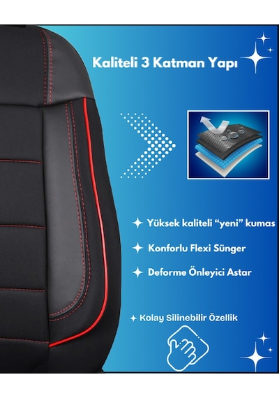 Tofaş Doğan Araçlara Uyumlu Tam Takım Cover K Model Oto Koltuk Kılıfı Siyah-kırmızı