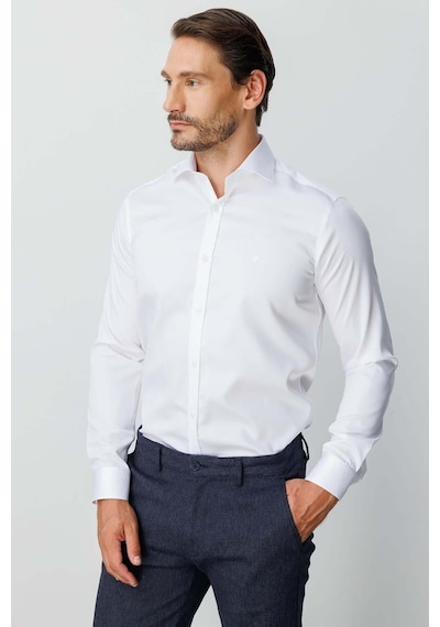İgs Beyaz Regular Fit Geniş Kalıp Klasik Yaka Düz Uzun Kollu Cepsiz %100 Pamuk Non Iron Gömlek-26237