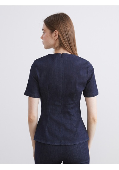Lcw Vision İndigo Bisiklet Yaka Peplum Jean Bluz