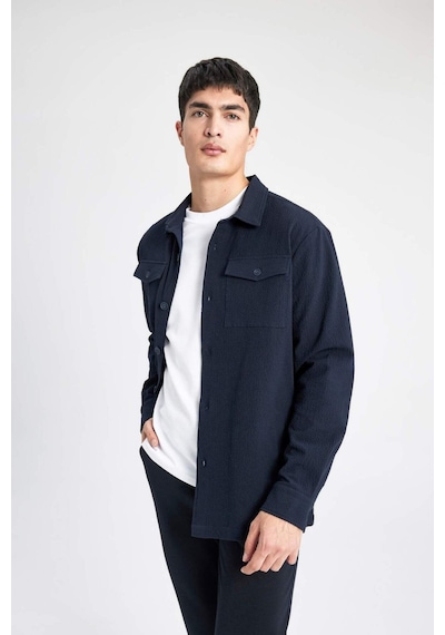 DeFacto Regular Fit Polo Yaka Gofre Dokulu Gömlek Ceket B6682AX24SPNV106