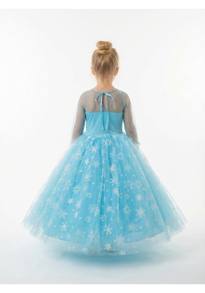Butikhappykids Frozen Elsa Kostümü Uzun Kollu Kız Çocuk Prenses Elbisesi Taç+asa Hediyeli Mavi