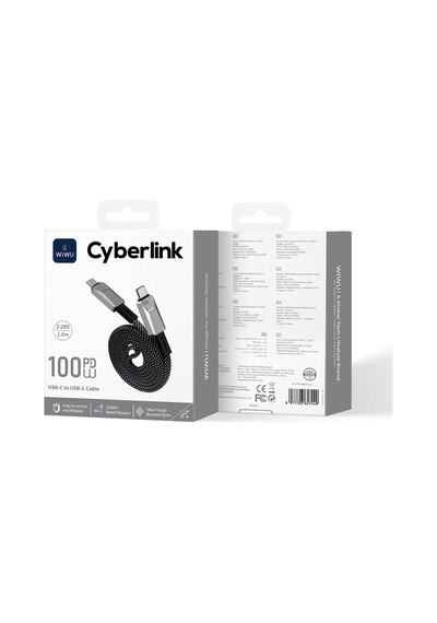 Wiwu Wi-c078 Cyberlink Serisi Type-c To Type-c Pd Hızlı Şarj Özellikli Şarj Kablosu 100w 1m Gümüş Gümüş