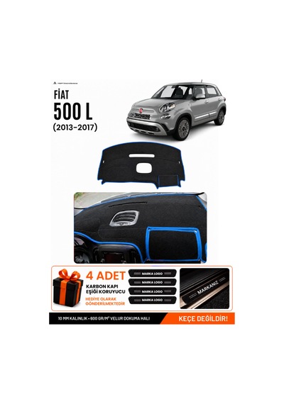 Fıat 500l 2013-2017 Uyumlu Torpido Koruma, Torpido Örtüsü, Torpido Kılıfı - Siyah Mavi