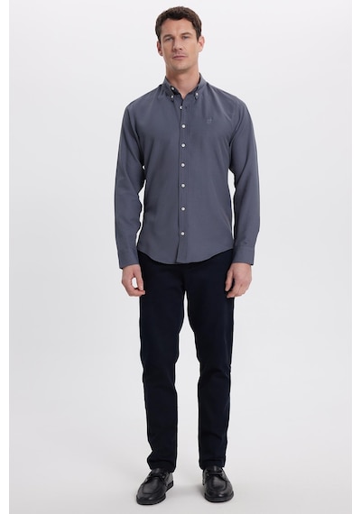 Tudors Erkek Slim Fit Dar Kesim Düz Oxford Armalı Yaka Düğmeli Antrasit Spor Gömlek-42009 Antrasit