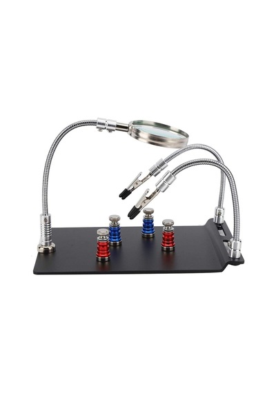 Manyetik Tabanlı Büyüteçli Lehimleme Üçüncü El Pcb Devre Tutucu Havya Standı Esnek Kollu