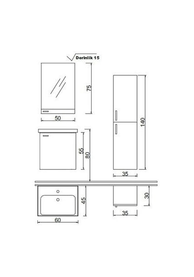 Denko Terra 60 Cm Banyo Dolabı Takımı Aynalı Üst Modülü Çok Renkli Denko Terra 60 Cm Banyo Dolabı Takımı Aynalı Üst Modülü Çok Renkli