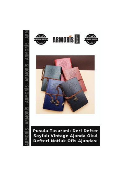 Pusula Tasarımlı Deri Defter Sayfalı Vintage Ajanda Okul Defteri Notluk Ofis Ajandası Çok Renkli