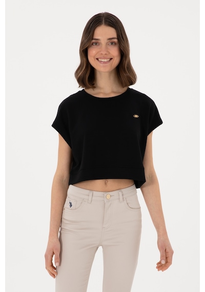 U.S. Polo Assn. Kadın Siyah Crop Bisiklet Yaka Tişört 50305682-VR046