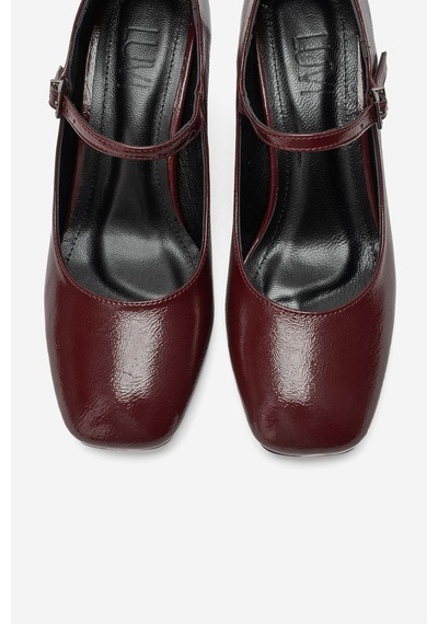 Luvi Shoes Nıcho Bordo Kırışık Rugan Kadın Kalın Topuklu Ayakkabı