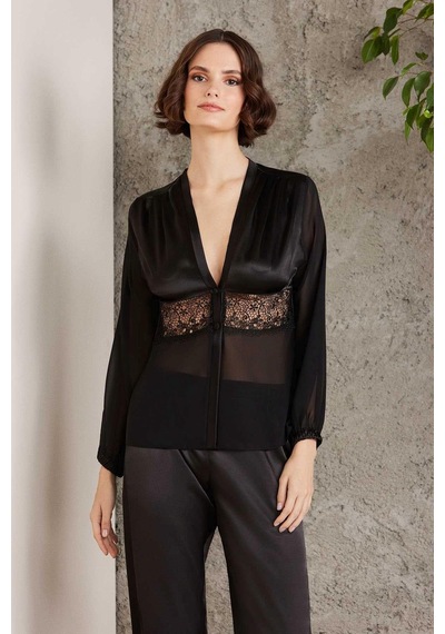 Pierre Cardin 6005 Kadın Siyah Gelin Set 6'lı Saten Takım Siyah