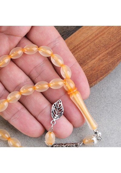 Kedigözü Toz Kehribar Alpaka Püsküllü Beyzi Kesim 7x11mm Tesbih Turuncu