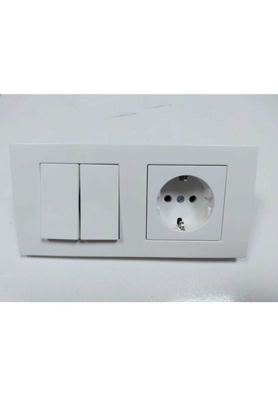 Komütatör + Topraklı Priz Mekanizma + 2li Çerçeve