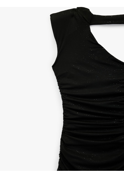Koton Tek Omuz Tül Detaylı Slim Fit Bodycon Mini Abiye Elbise Siyah 6sak80098fk