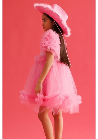 Le Mabelle Pembe Fırfır Detaylı Tül Etekli Kız Çocuk Elbise - Madison Pembe