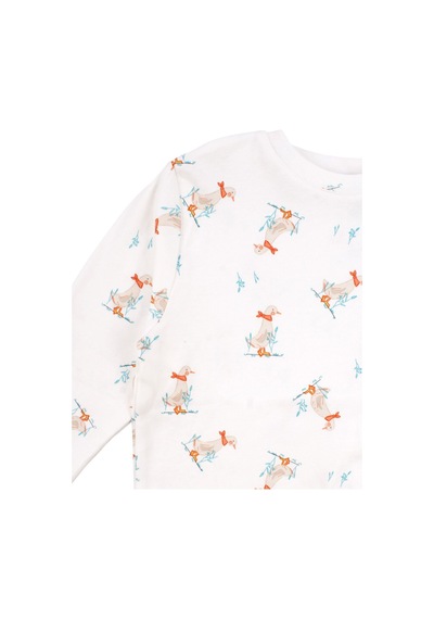 Bebegen Unisex Ekru Ördek Baskılı Pijama Takımı Çok Renkli