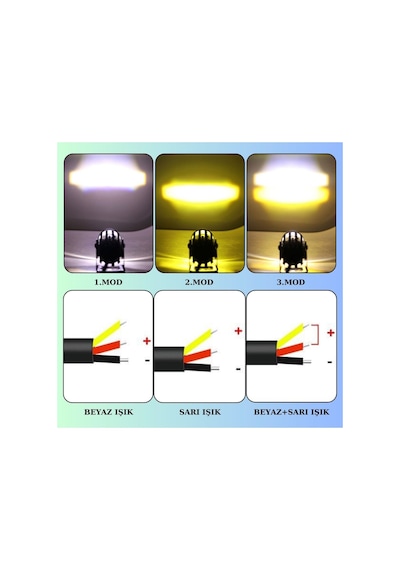 Motosiklet Scooter Mini Sis Farı Set Düğme / Anahtar li Beyaz Sarı Mini Kasa 12v Led Işık