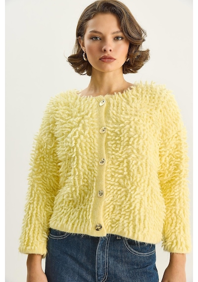 Shade Kadın Oversize Saçaklı Triko Hırka 9062 60283750 - Sarı