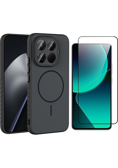 Vendas Xiaomi 15t Pro Kılıf M-safe Şarj Özellikli Zore Tea Kapak + Cam Ekran Koruyucu Siyah