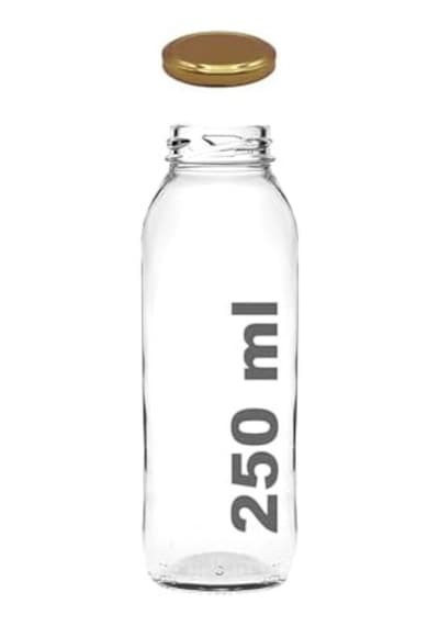 250 Ml Metal Kapaklı Meyve Suyu, Meşrubat, Limonata Şişesi 250 Cc Cam Şişe 6 Adet Altın/gold