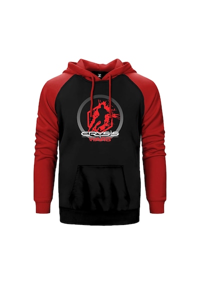 Crysis Wars Logo Kırmızı Renk Reglan Kol Kapşonlu Sweatshirt Kırmızı