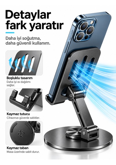 Alüminyum Metal 360 Ayarlanabilir Telefon Ve Tablet Standı Masaüstü Tutucu