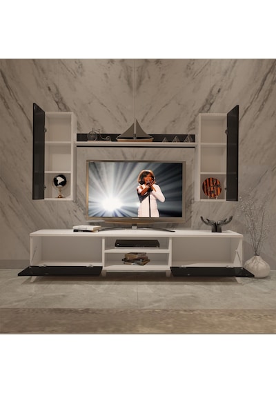 Decoraktiv Eko 7 Mdf Dvd Retro Tv Ünitesi Tv Sehpası Beyaz - Siyah