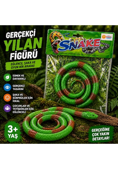 Oyuncak Gerçekçi Yılan Figürü Esnek Şaka Ve Eğlence Oyuncağı - Yeşil