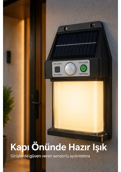 Güneş Enerjili Sensörlü Solar Aplik Dış Mekan Kapı Bahçe Balkon Garaj Duvar Işığı
