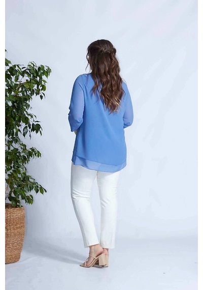 Moda Berray 1934 Kolyeli Şifon Büyük Beden Şık Bluz İndigo