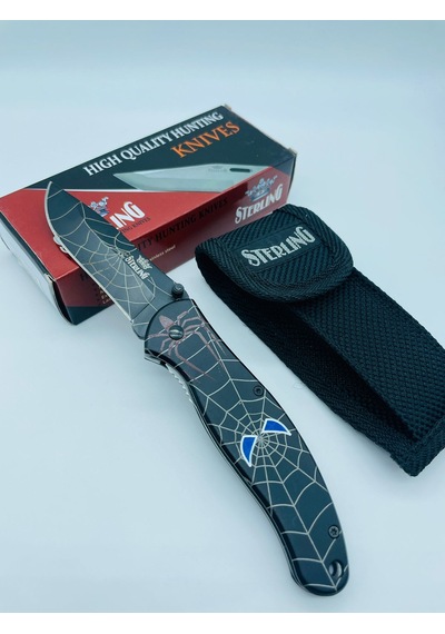 Sterling Siyah Örümcek Desenli Kamp Çakı // 300.t0022 - 20 CM Siyah