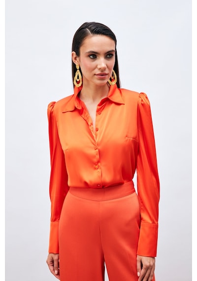 Sateen Vatkalı Saten Gömlek - Oranj