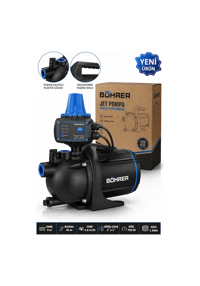 Böhrer Ba011454 4 Kat 4 Daire Yeni Model Jet Pompa Bakır Sargılı 1 Hp Su Pompası - Şebeke Suyuna Uygun