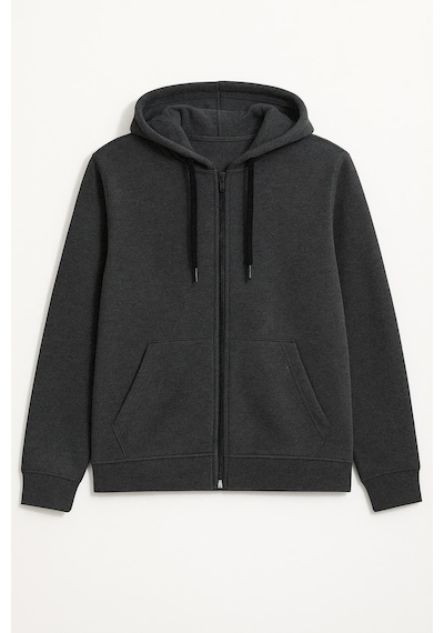 Kadın Fermuarlı Kapüşonlu Cepli İçi Polarlı Sweatshirt Antrasit